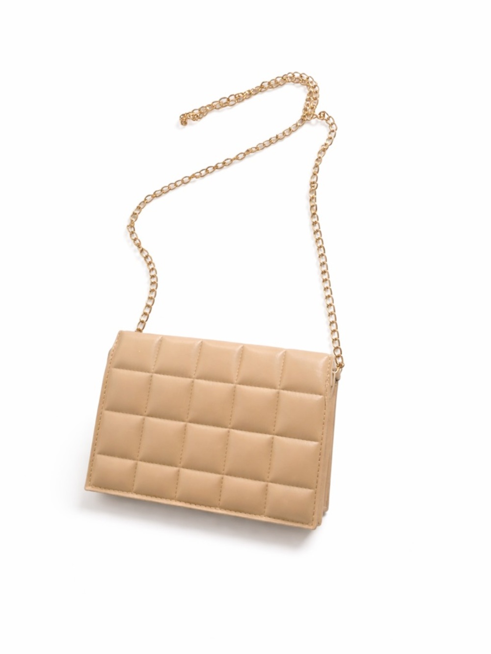 Quilted Chain Crossbody Bag - Beige
